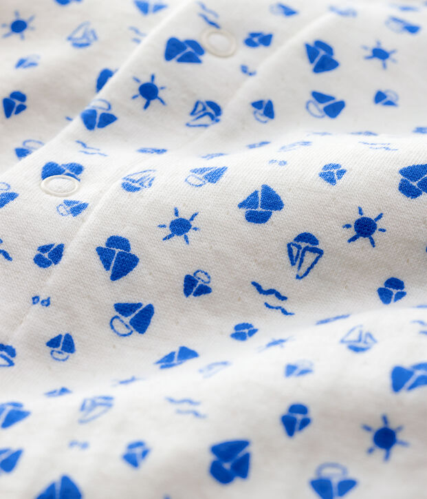 Body-pigiama fantasia barche beb&egrave; in tubique in cotone biologico bianco/blu