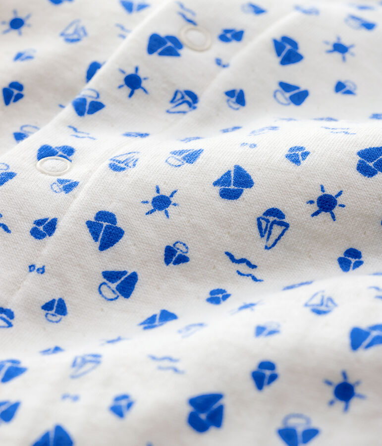 Body-pigiama fantasia barche beb&egrave; in tubique in cotone biologico bianco/blu
