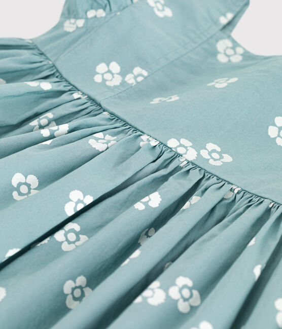 Abito lungo senza maniche in cotone a fiori bambina blu PAUL/bianco MARSHMALLOW