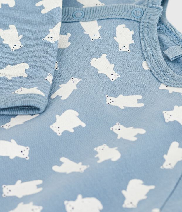 Pigiama in tessuto felpato spazzolato con stampa neonato blu/ecru