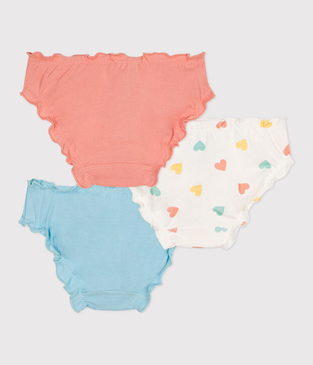 Set di 3 slip vezzosi in cotone con stampa a cuori bambina multicolore