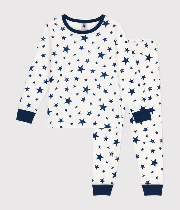 Pigiama in cotone con stelle stampate bambino bianco/blu