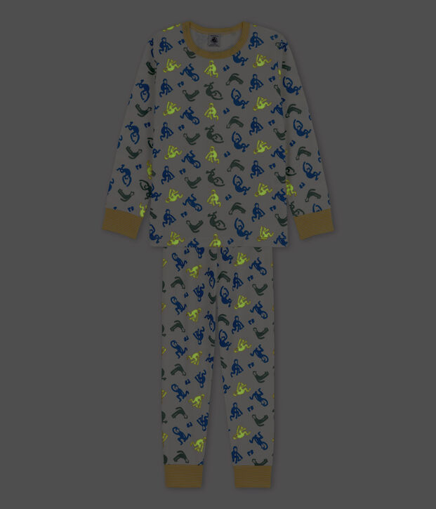 Pigiama scimmie fosforescenti bambino in cotone bianco/multicolore