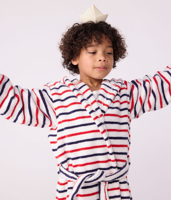 Accappatoio bambino in spugna di cotone a righe bianco MARSHMALLOW/bianco MULTICO
