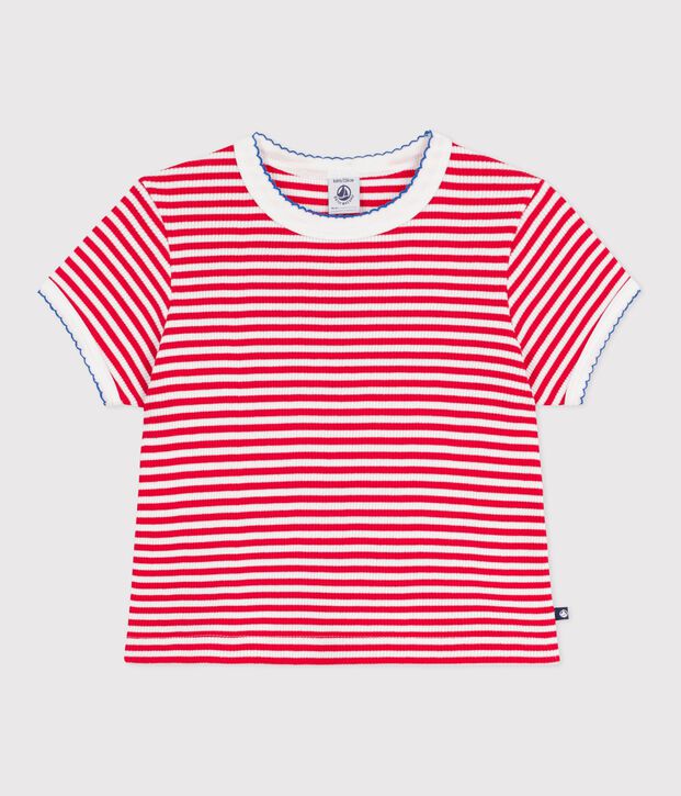 T-shirt a maniche corte in cotone a righe bambino rosso/bianco