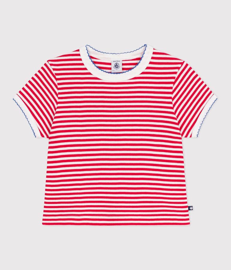 T-shirt a maniche corte in cotone a righe bambino rosso/bianco