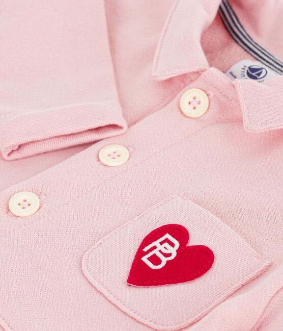 Tutina lunga in cotone tinta unita stile meccanico neonata rosa JOLI