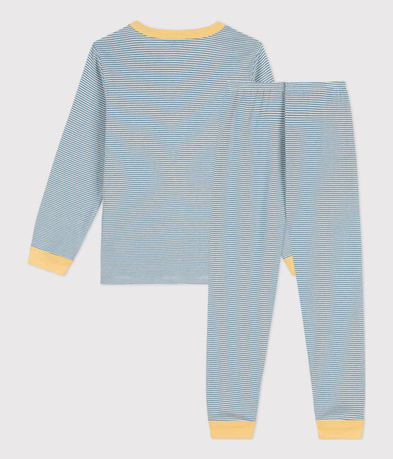 Pigiama millerighe unisex in cotone blu ROVER/bianco MARSHMALLOW