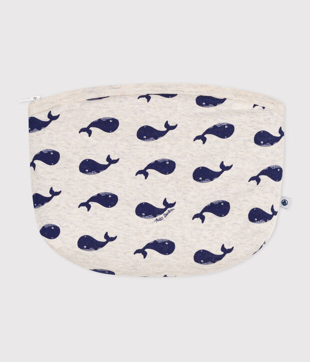 Pochette neonato in cotone con balena beige/blu