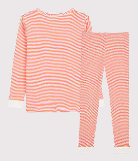 Pigiama snugfit bambina millerighe in cotone rosa PEACHY/bianco MARSHMALLOW