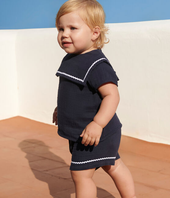 Set neonato due pezzi in cotone con dettagli marinari blu SMOKING