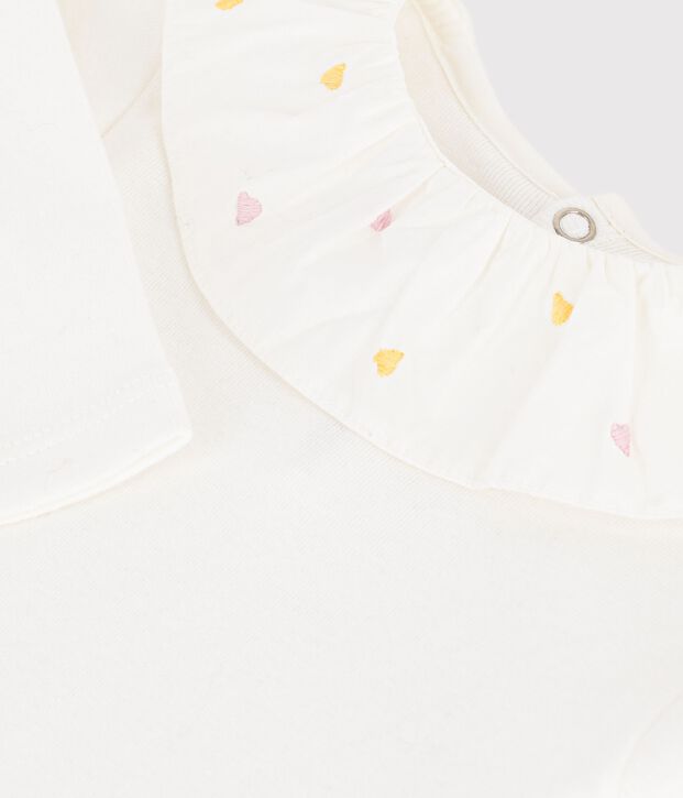 Body in cotone tinta unita con colletto ricamato neonato bianco