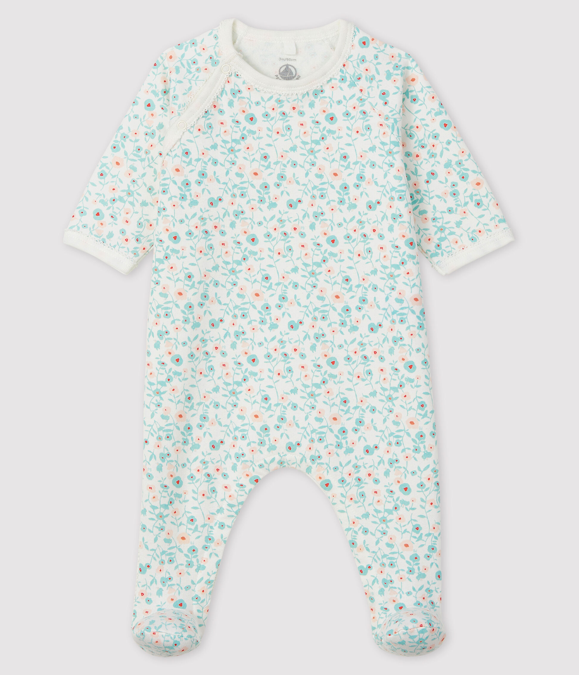 Pigiama tutina con stampa a fiori neonato in tessuto felpato  MARSHMALLOW/MULTICO | Petit Bateau