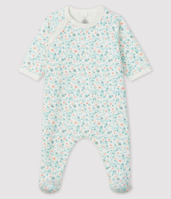 Pigiama tutina con stampa a fiori neonato in tessuto felpato bianco MARSHMALLOW/bianco MULTICO