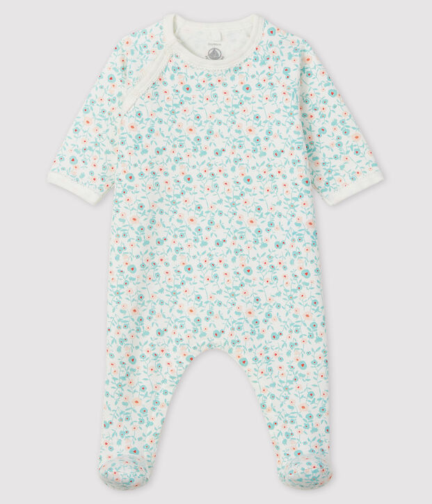 Pigiama tutina con stampa a fiori neonato in tessuto felpato bianco/multicolore