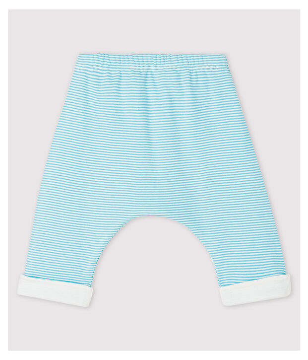 Pantaloni foderati a righe blu beb&egrave; in cotone biologico blu/bianco
