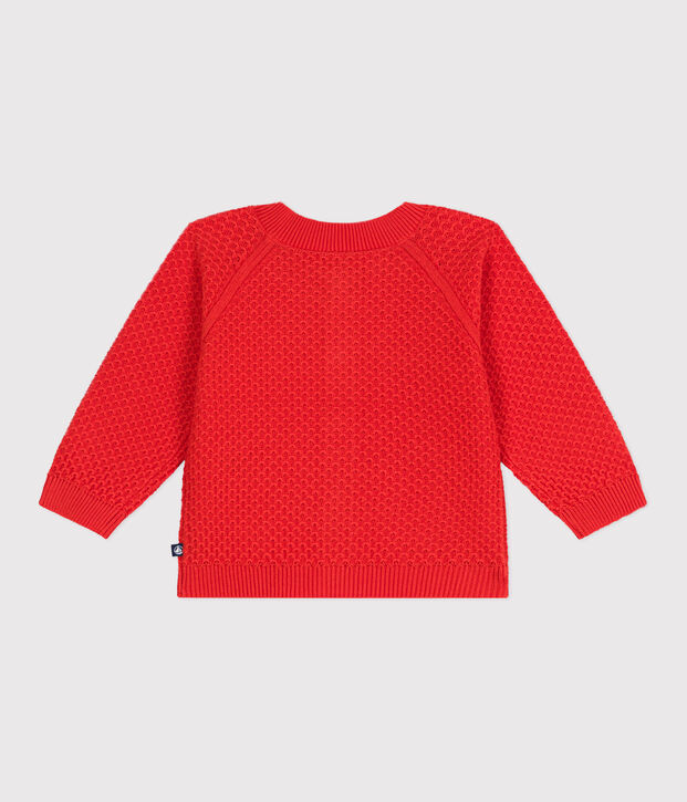 Cardigan in cotone a punto fantasia neonata rosso