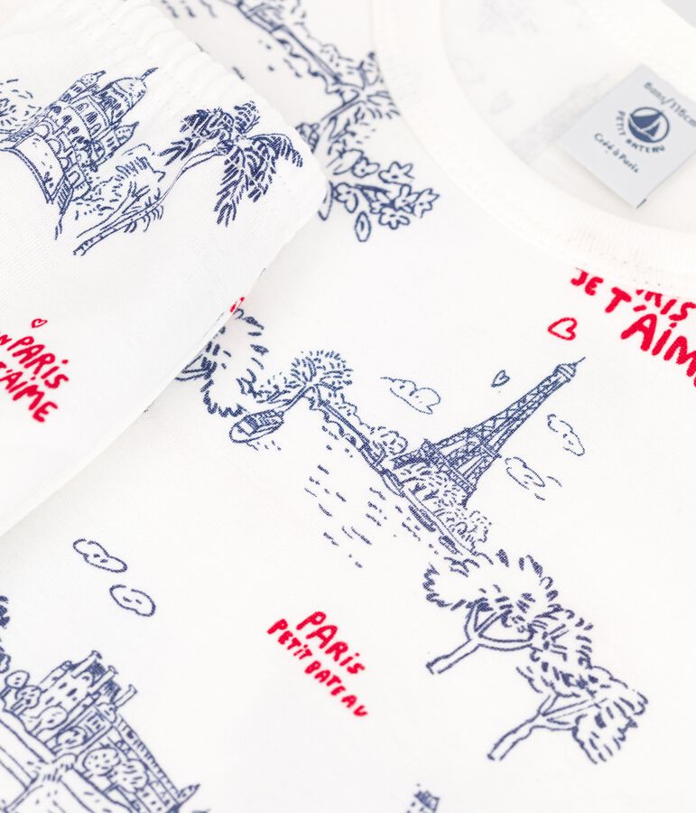 Pigiama corto bimbo-bimba in cotone bianco/multicolore