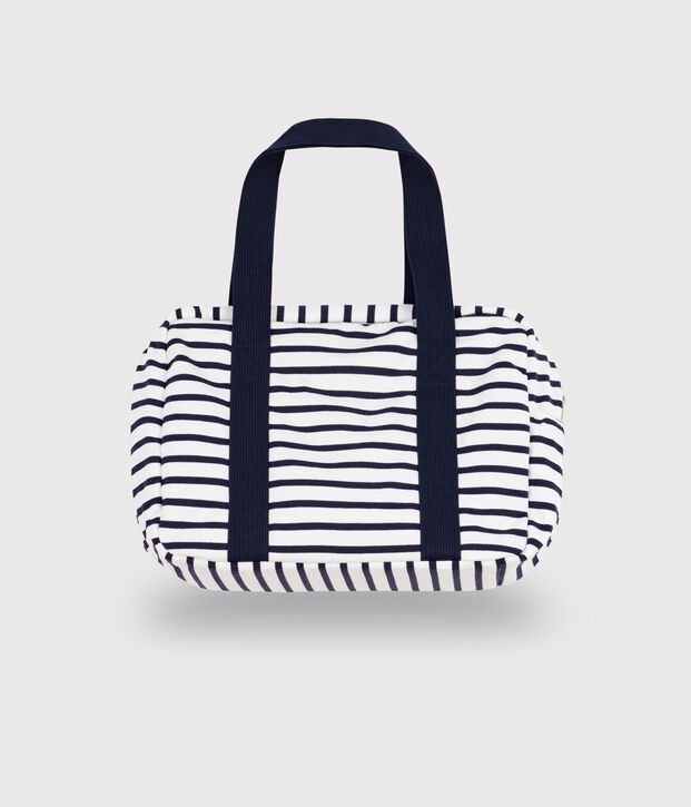 Borsa maternit&agrave; in cotone a righe neonato bianco/blu