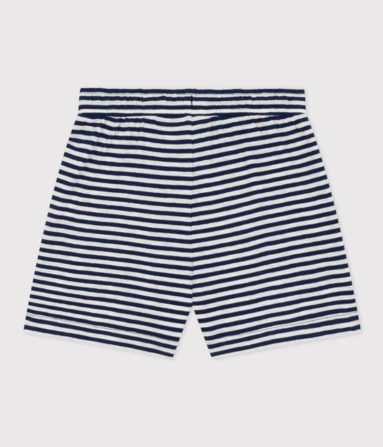 Shorts a righe in jersey fiammato bambina blu MEDIEVAL/bianco MARSHMALLOW
