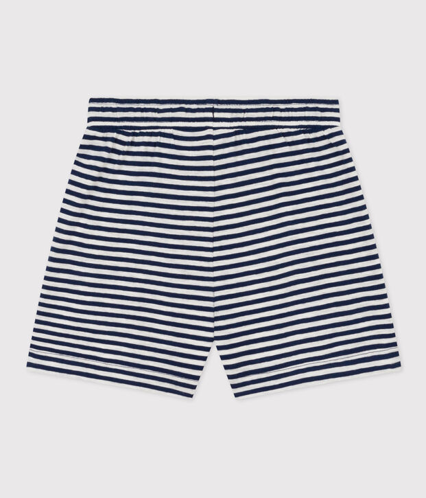 Shorts a righe in jersey fiammato bambina blu/bianco