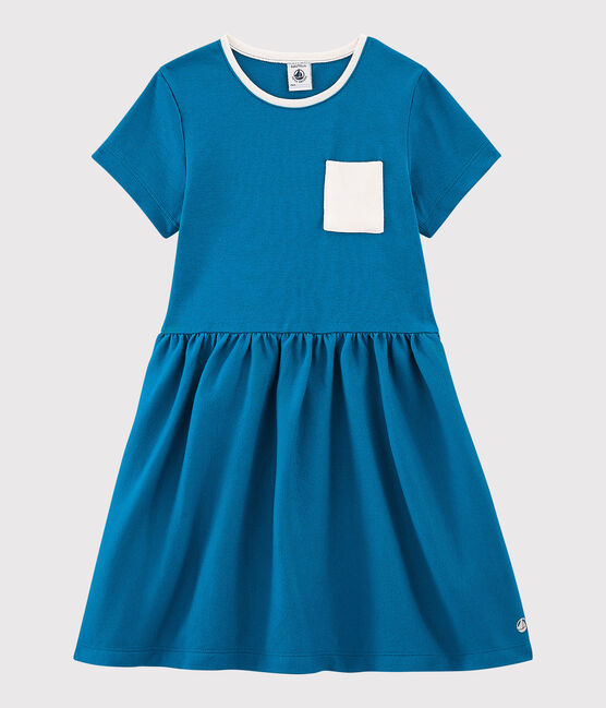 Abito manica corta in cotone bambina blu MYKONOS