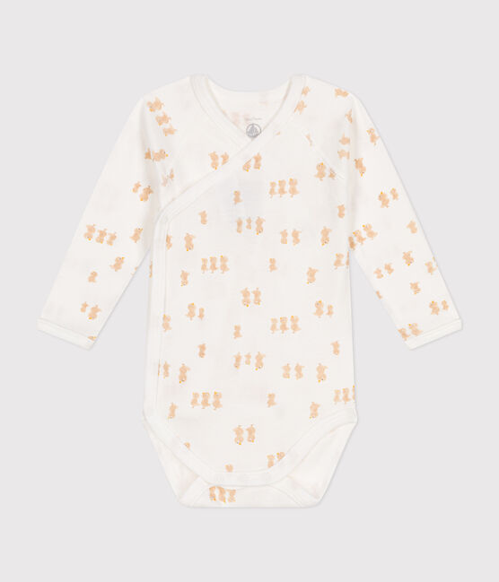 Body incrociato a maniche lunghe in cotone neonato MARSHMALLOW/ BEIGE