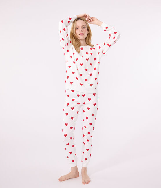 Pigiama donna in cotone cuore bianco MARSHMALLOW/rosso TERKUIT