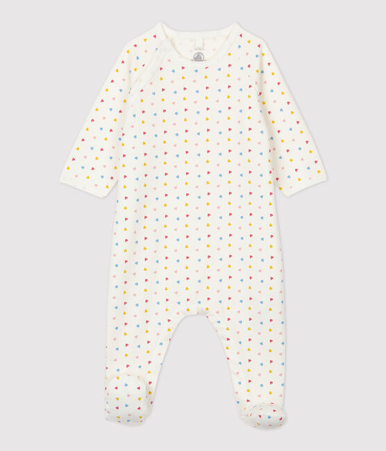 Tutina pigiama bebè in molleton di cotone biologico bianco MARSHMALLOW+OCRE/ MULTICO