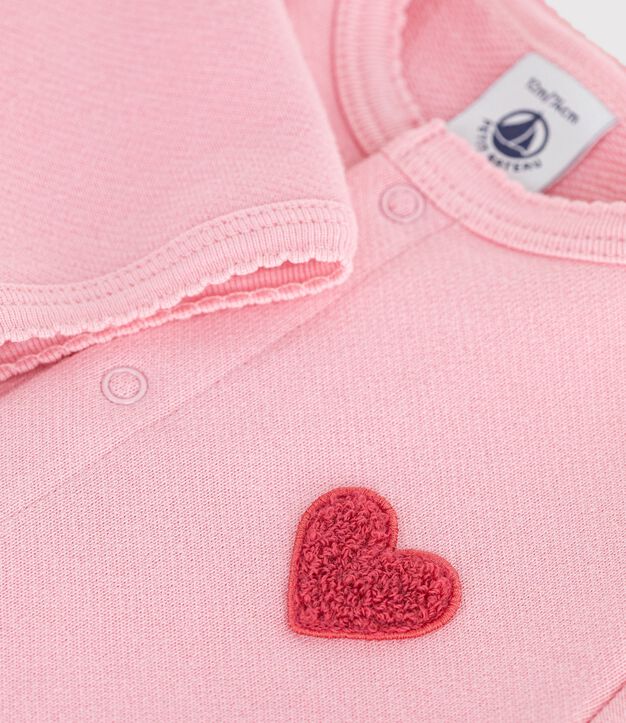 Cardigan in cotone tinta unita con stemma a cuore neonato rosa