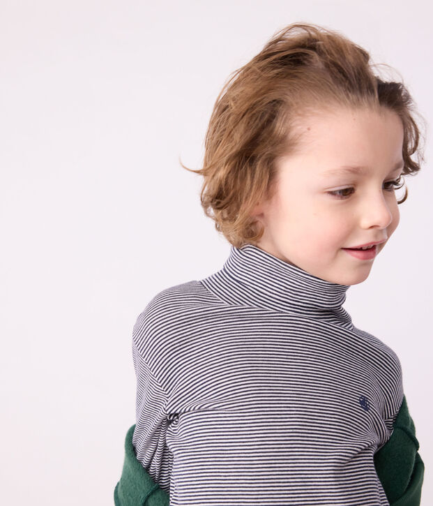 Dolcevita a righe in cotone bambino unisex blu/bianco