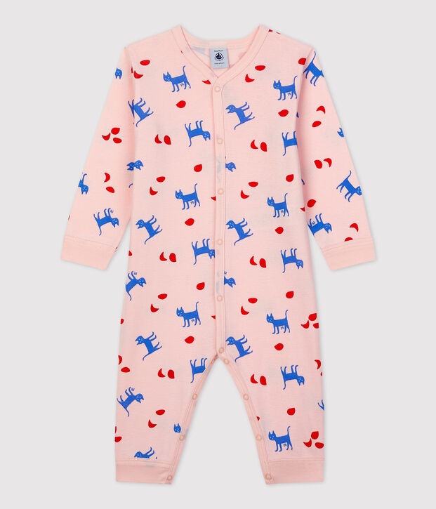Tutina pigiama senza piedi beb&egrave; fantasia in cotone rosa/multicolore