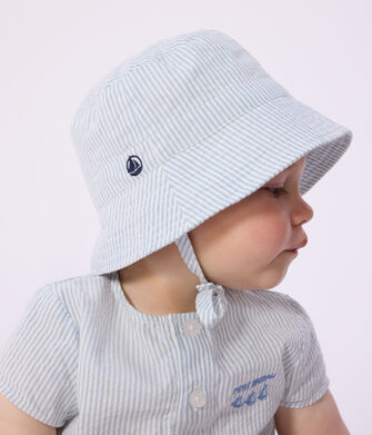 Cappellino in seersucker con laccetti da annodare neonato