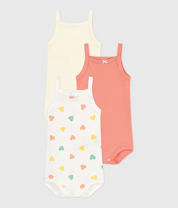 Set da 3 body con spalline in cotone a cuori neonato multicolore