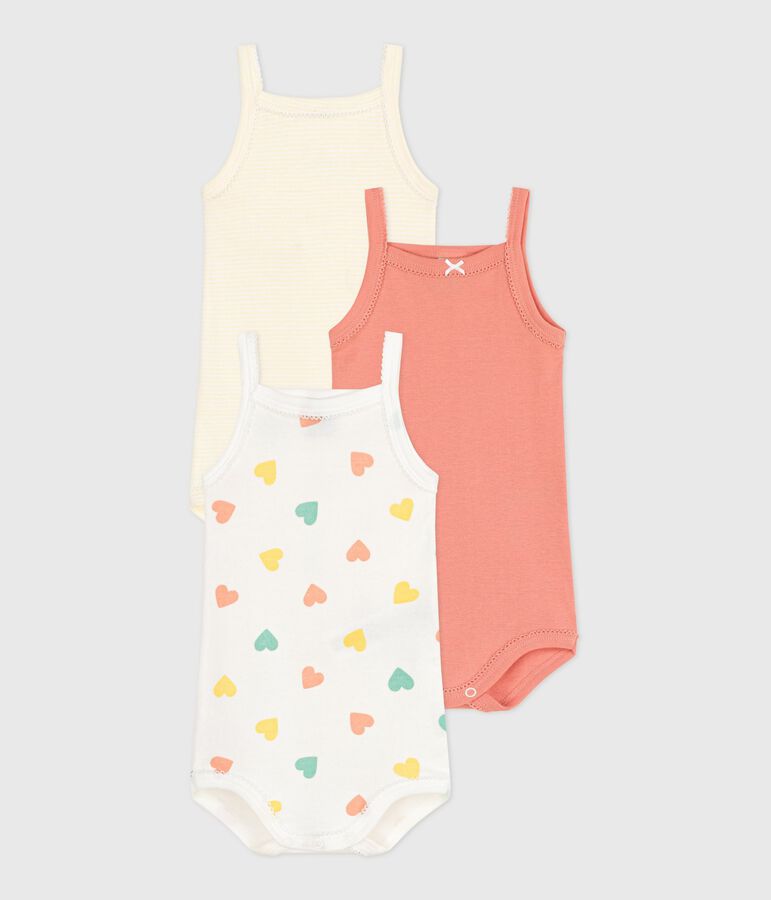 Set da 3 body con spalline in cotone a cuori neonato multicolore