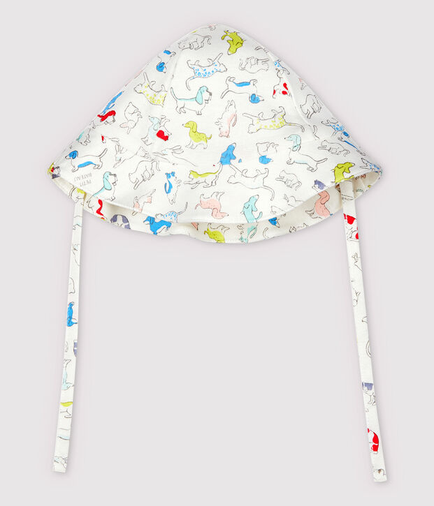 Cappello alla pescatora beb&egrave; in spugna bouclette di cotone biologico bianco/multicolore