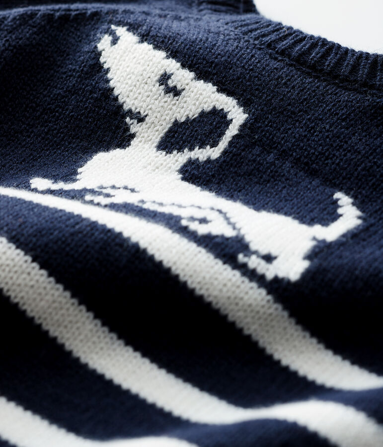 Pull a righe con fantasia beb&egrave; maschio blu/bianco