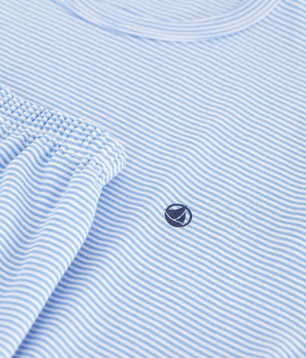 Pigiama corto in cotone a righe bambino blu/bianco
