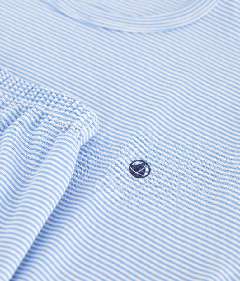 Pigiama corto in cotone a righe bambino blu/bianco