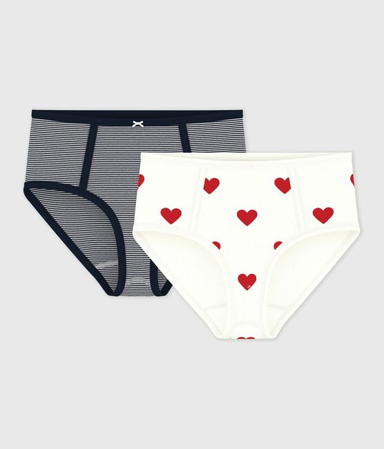 Confezione da 2 slip vita alta in cotone donna motivo cuore e rigato Variante 1 PACK