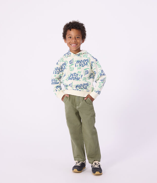 Felpa con cappuccio in cotone stampato bambino ecru/multicolore