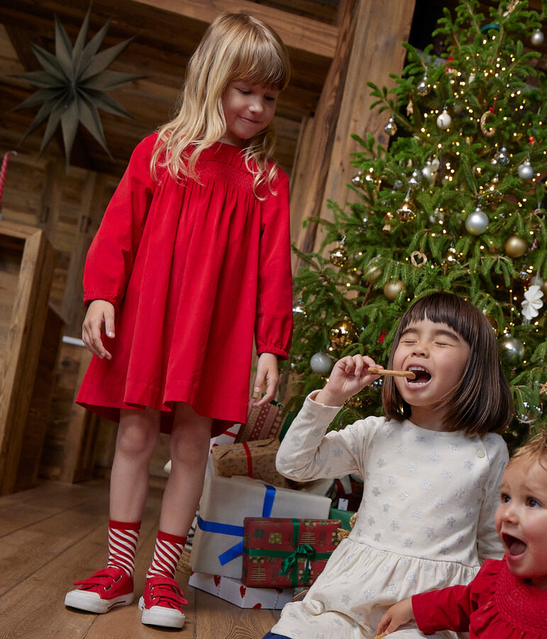 Abito maniche lunghe in velluto tinta unita bambina rosso CORRIDA