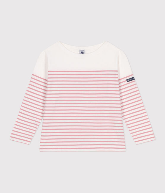 Marinière a maniche lunghe in cotone bambino bianco MARSHMALLOW/rosa CHARME