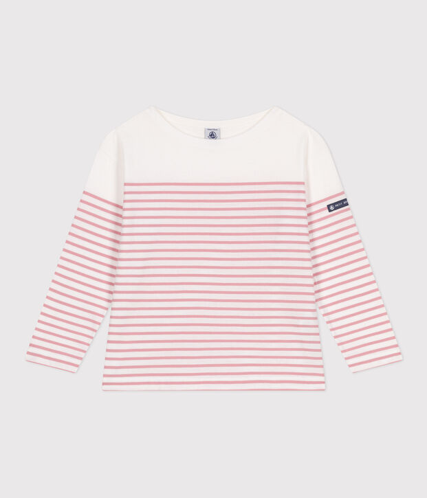 Marini&egrave;re a maniche lunghe in cotone bambino bianco/rosa