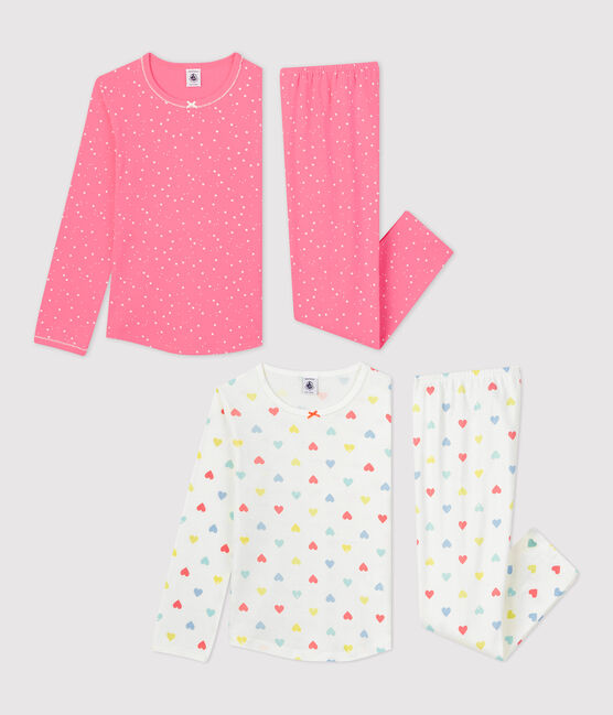 Confezione da 2 pigiami bambina fantasia a stelle e cuori in cotone variante 1
