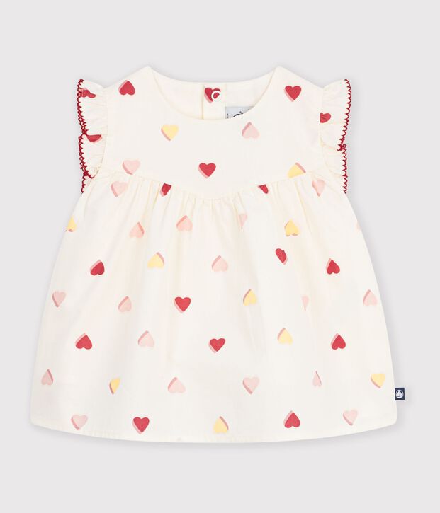 Blusa senza maniche in popeline di cotone con stampa a cuori neonata ecru/multicolore