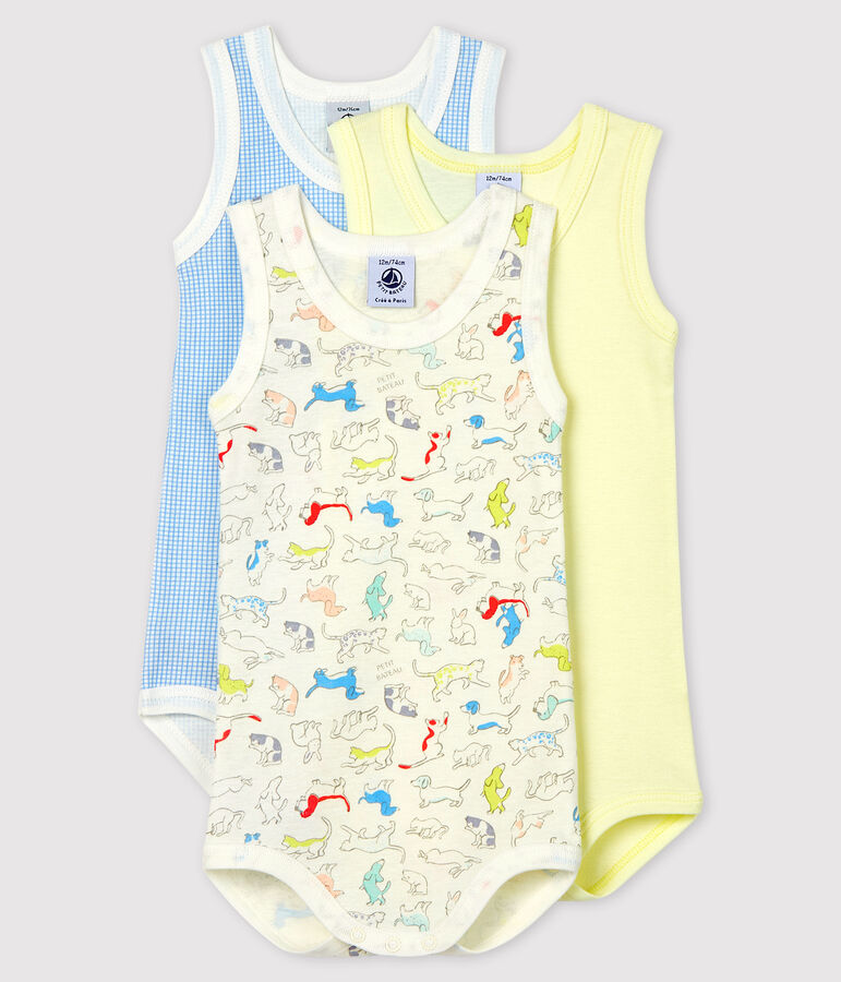 Confezione da 3 body senza maniche cagnolini beb&egrave; in cotone biologico multicolore