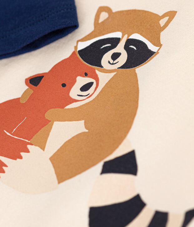 T-shirt a maniche lunghe in jersey sottile neonato ecru/blu