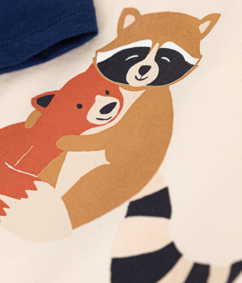 T-shirt a maniche lunghe in jersey sottile neonato ecru/blu