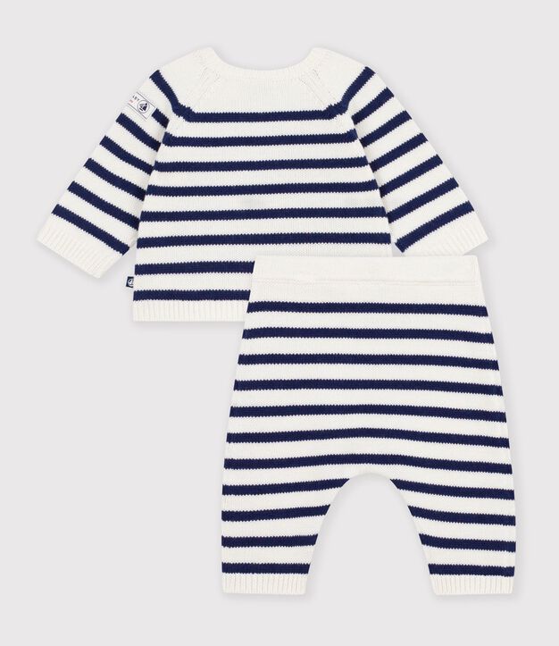 Completo in maglia a righe neonato blu/blu
